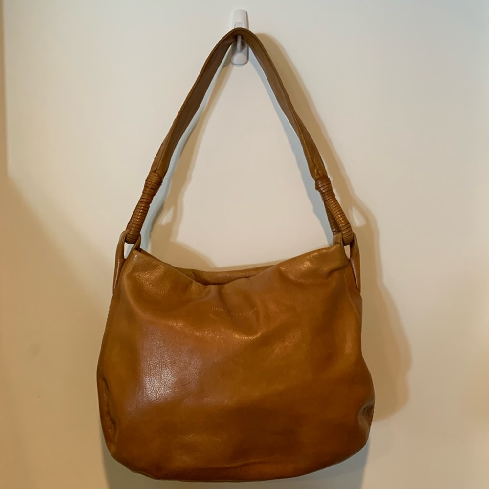 Tan leather Derek Alexander hobo style shoulder bag.